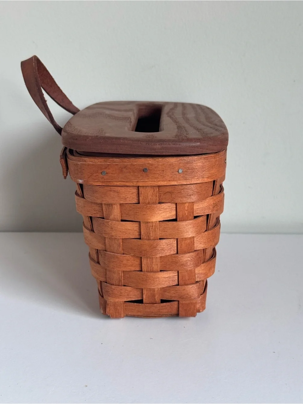 Vintage Longaberger 1993 Woven Basket Long Tissue Box Wood Lid Wall Hanging
